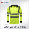 Men's Hi-Viz High Visibility Polo T-shirt with Single Color for Autumn,Reflective Safety Long Sleeve Workwear with Srtips